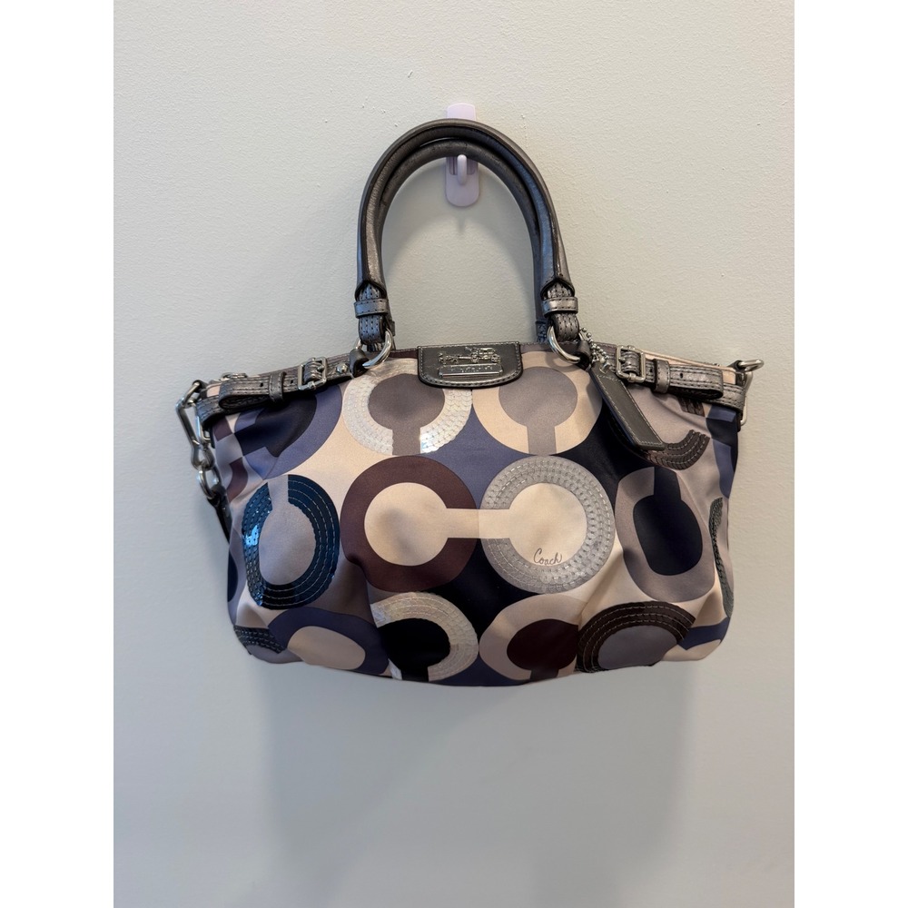 Coach Op Art Satin Sequin Satchel Bag Gray Silver Metallic Y2K Shoulder Purse